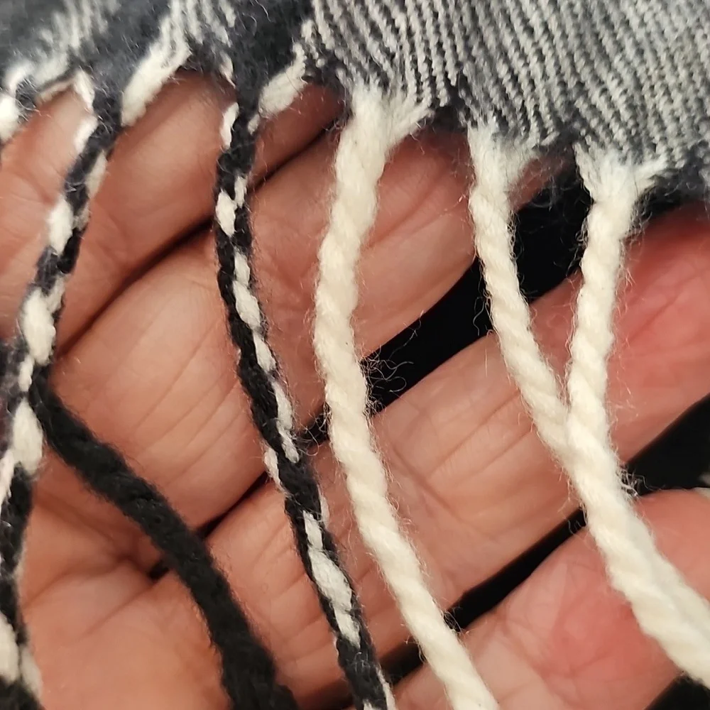 Plaid Black and White Scarf with Red‎ Accents. 25